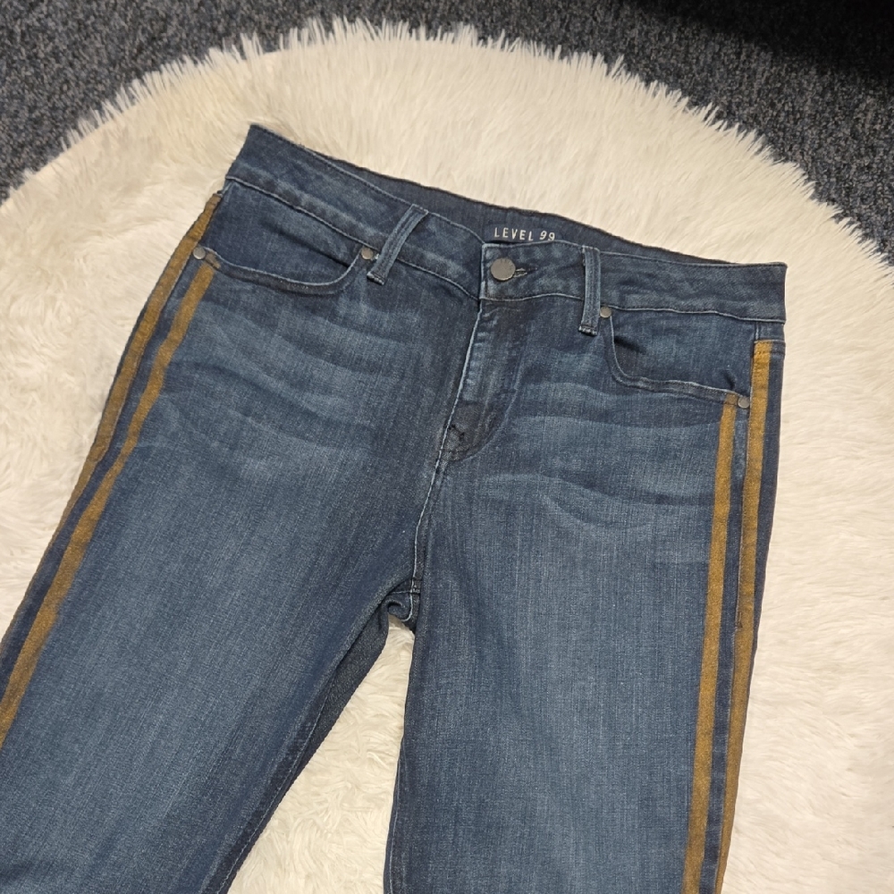 Level 99 Blue Tudexo Striped High-Rise Skinny Jeans Size 30